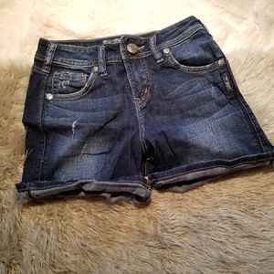 Silver Natsuki Jean Shorts w/ High Waist Roll Hem